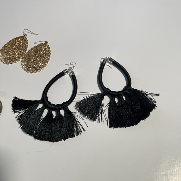 Bundle of 4 Bohemian Earrings, Black Tassel's, Silver and Gold Combination - Picture 5 of 11